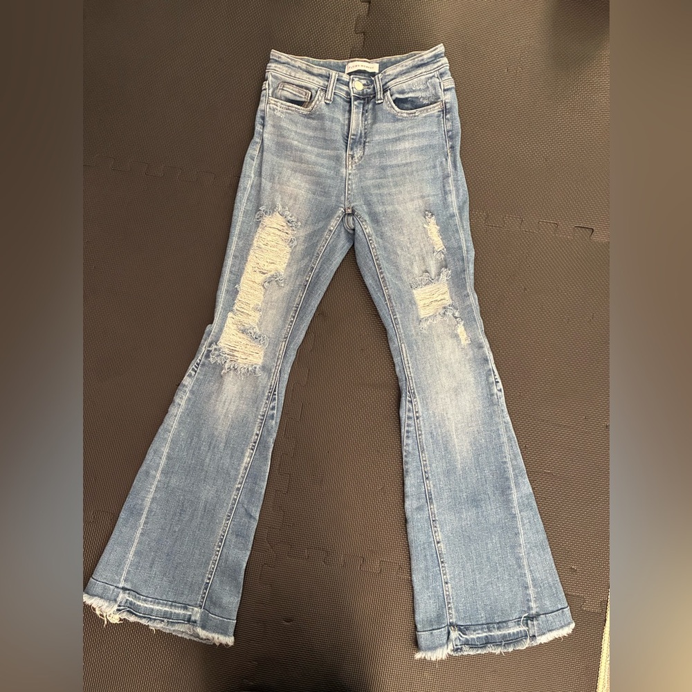 Flying Monkey Light Blue Distressed Flare Jeans